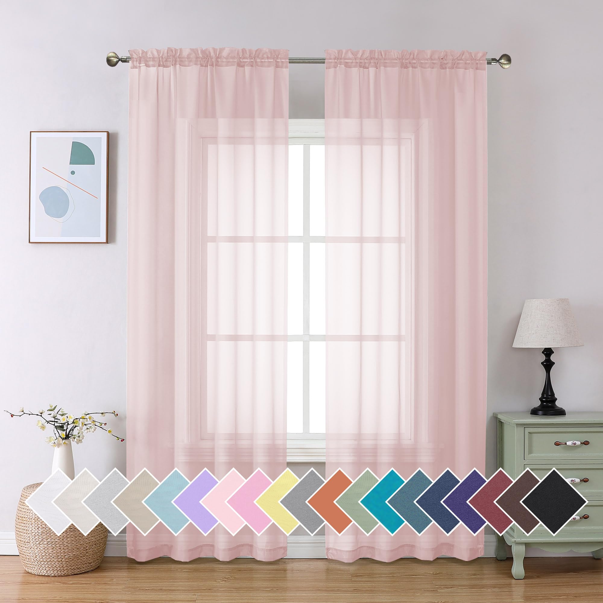 Aiyufeng Blush Pink Sheer Curtains 84 Inches Long 2 Panels Set, Light Filtering Soft Airy Voile Rod Pocket Baby Pink Sheer Windo