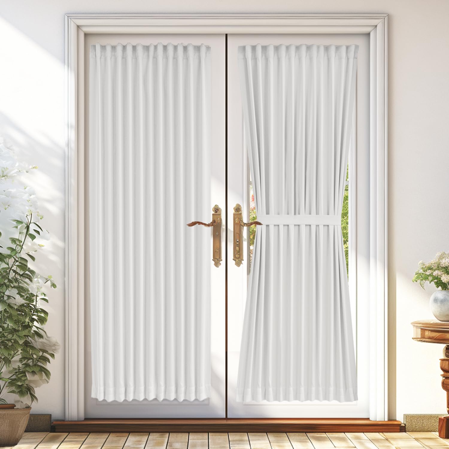 Vatge 50% Sunlight Blocking White French Door Curtains - Rod Pocket Curtain Panel for Door Decoration, Sidelight Curtains for Fr