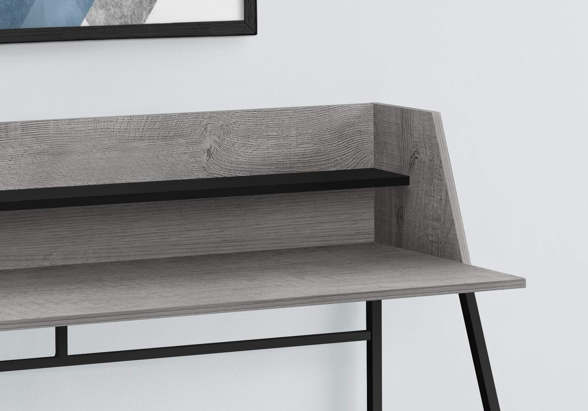 Monarch Specialties I 7551 Computer Desk, Home Office, Laptop, Storage Shelves, 48' L, Work, Metal, Laminate, Grey, Black, Contemporary, Modern