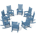 Serwall Hdpe Outdoor Rocking Chair Set Of 8, Outdoor Rocking Chairs For Adults, All Weather Outdoor Rockers For Lawn, Blue