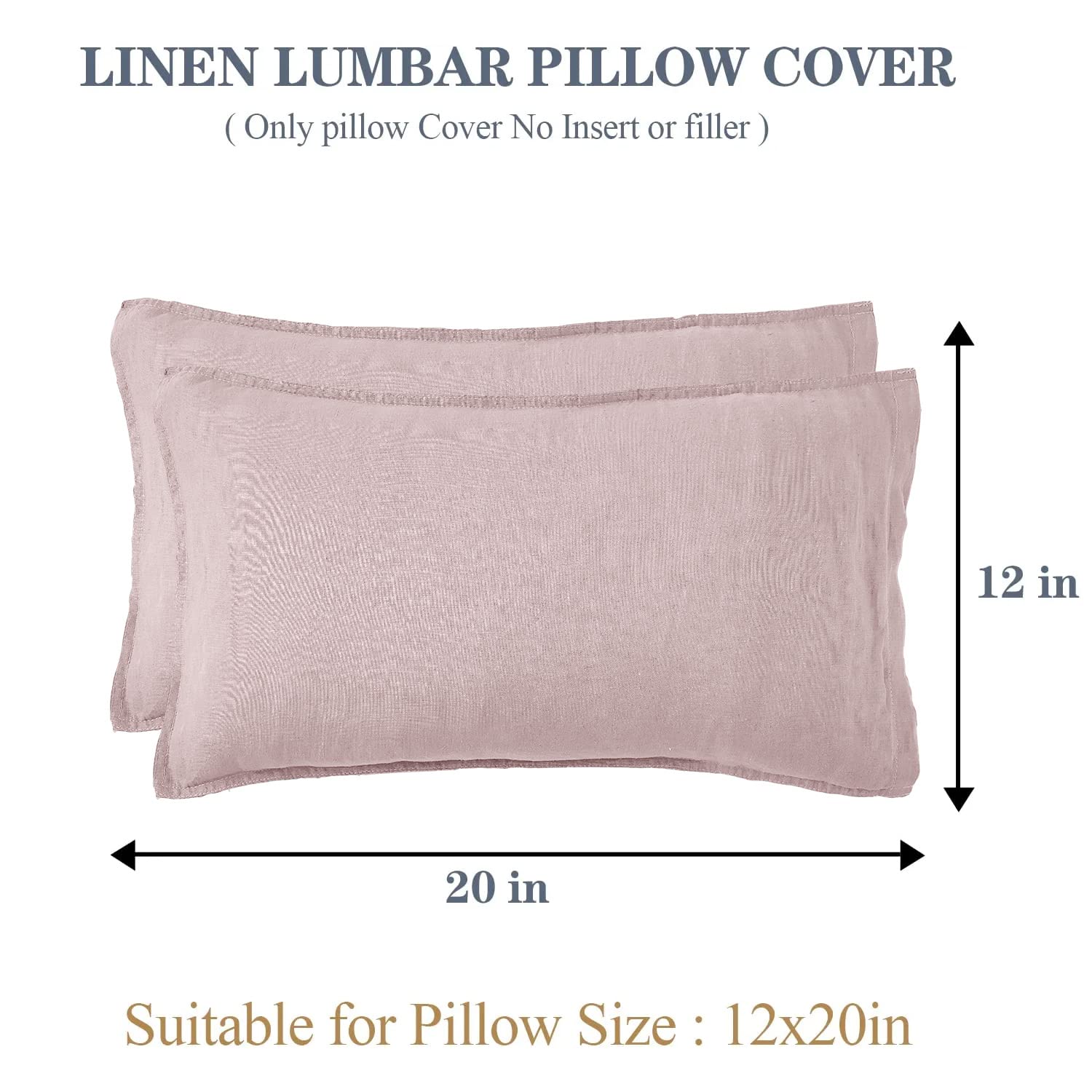 Simple&Opulence 100% Linen Lumbar Pillow Cover 12 X 20 Inches Set Of 2 Rectangular Decorative Throw Cushion Cover For Couch Sofa Bed Living Room Office Soft Breathable Farmhouse - Blush Pink