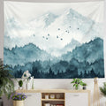 kampdream Mountain Forest Tapestry, Misty Foggy Teal Blue Tree Landscape Watercolor Art Wall Tapestries, Nature Scenery Tapestry