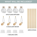 Trifolic 4Pcs Reed Diffuser Set With Metal Golden Decoration, 3.5Oz Empty Reed Diffuser Bottles With 20Pcs Reed Diffuser Sticks,