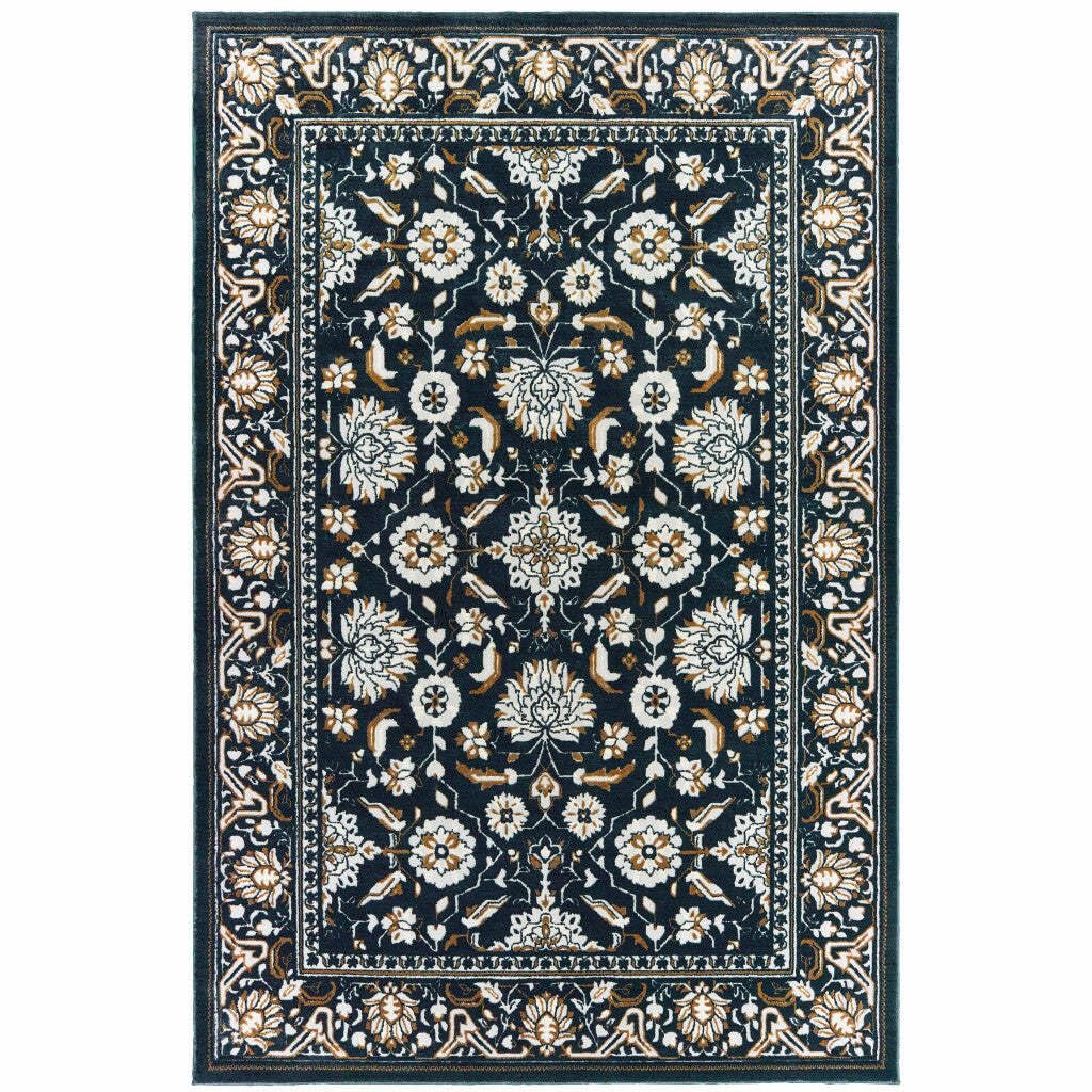 HomeRoots 508385 10 x 13 ft. Navy Caramel & Ivory Oriental Power Loom Stain Resistant Rectangle Area Rug