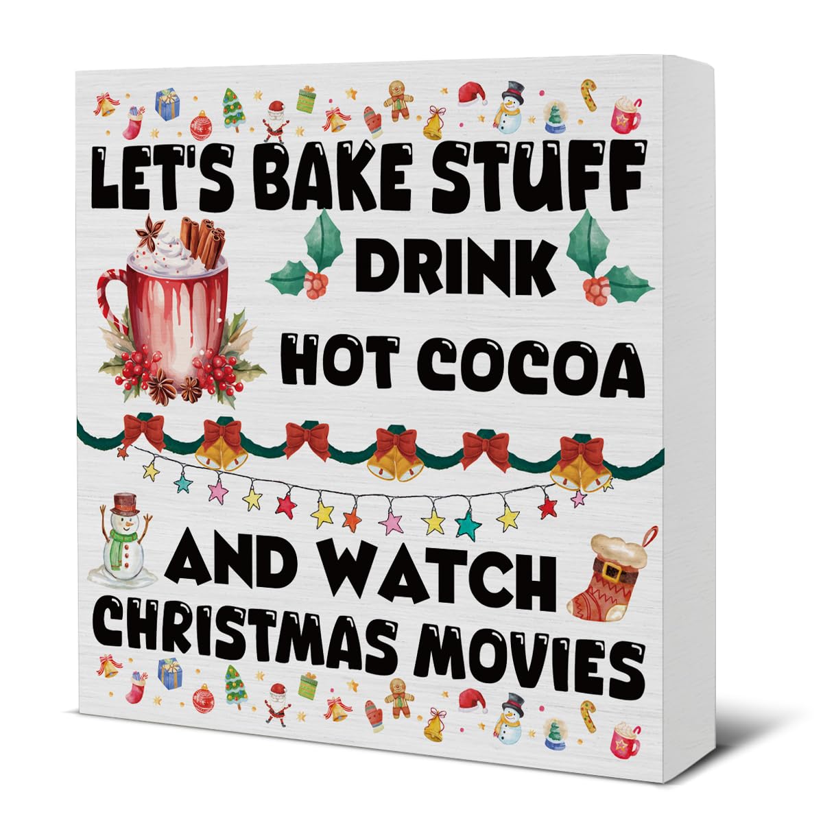 Funny Christmas Decorations, Lets Bake Stuff Drink Hot Cocoa and Watch Christmas Movies Wooden Sign, Christmas Room Decor, Chri