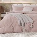 Nexhome Pro Duvet Cover Set King Size Linen Look Textured Organic Natural 100% Washed Cotton Duvet Cover Greyish Light Pink 3 Pi