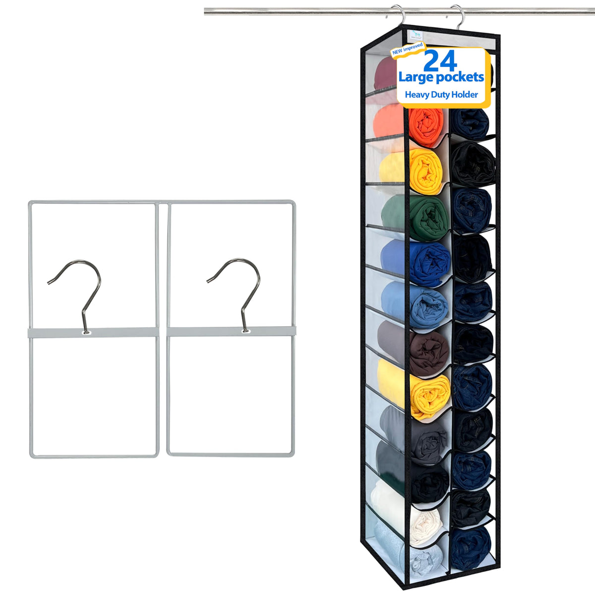 zebricolo, Closet Organization,24 Section, Hanging Closet Organizer, Space Saving, College Dorm Essentials for Girls, Heavy duty
