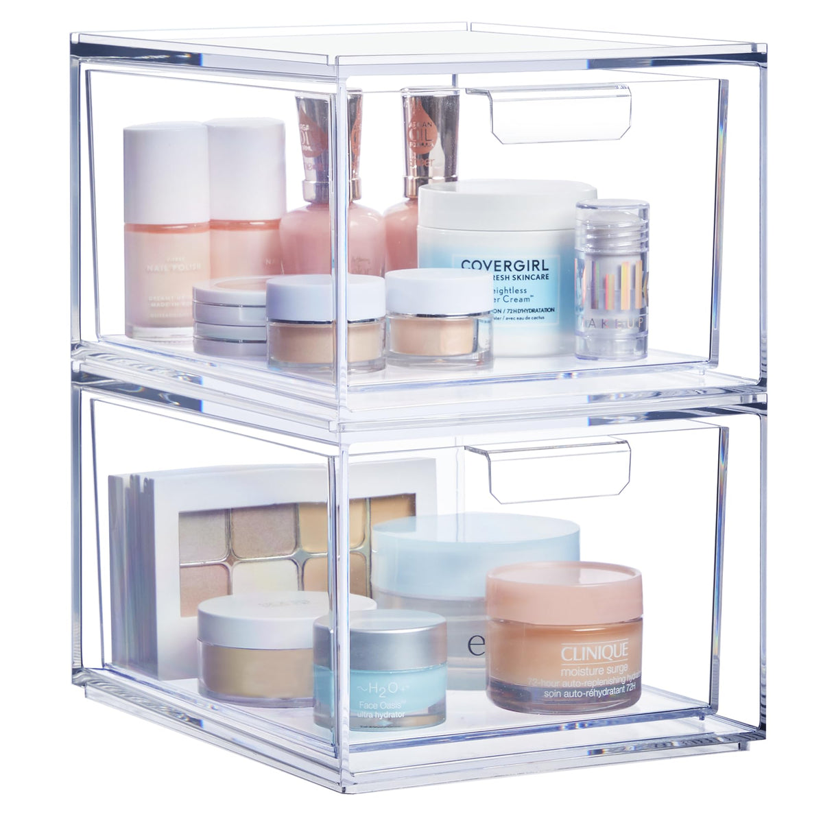 STORi Audrey Stackable Clear Bin Plastic Organizer Drawers  2 Piece Set  Organize Cosmetics and Beauty Supplies on a Vanity  Mad