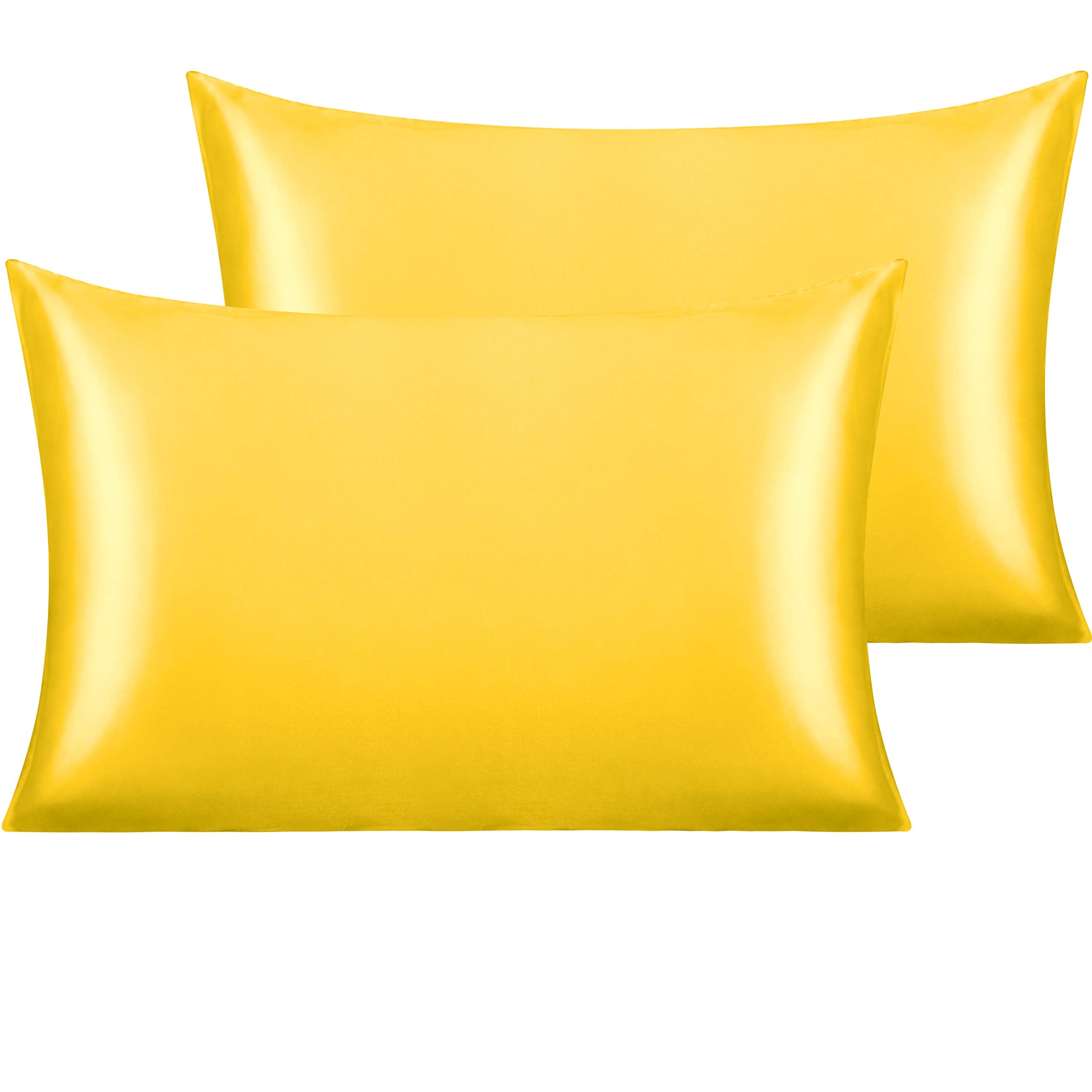 Ntbay 2 Pack Satin Queen Pillowcases For Hair And Skin, Luxurious And Silky Pillow Cases With Envelope Closure, 20X30 Inches, Yellow