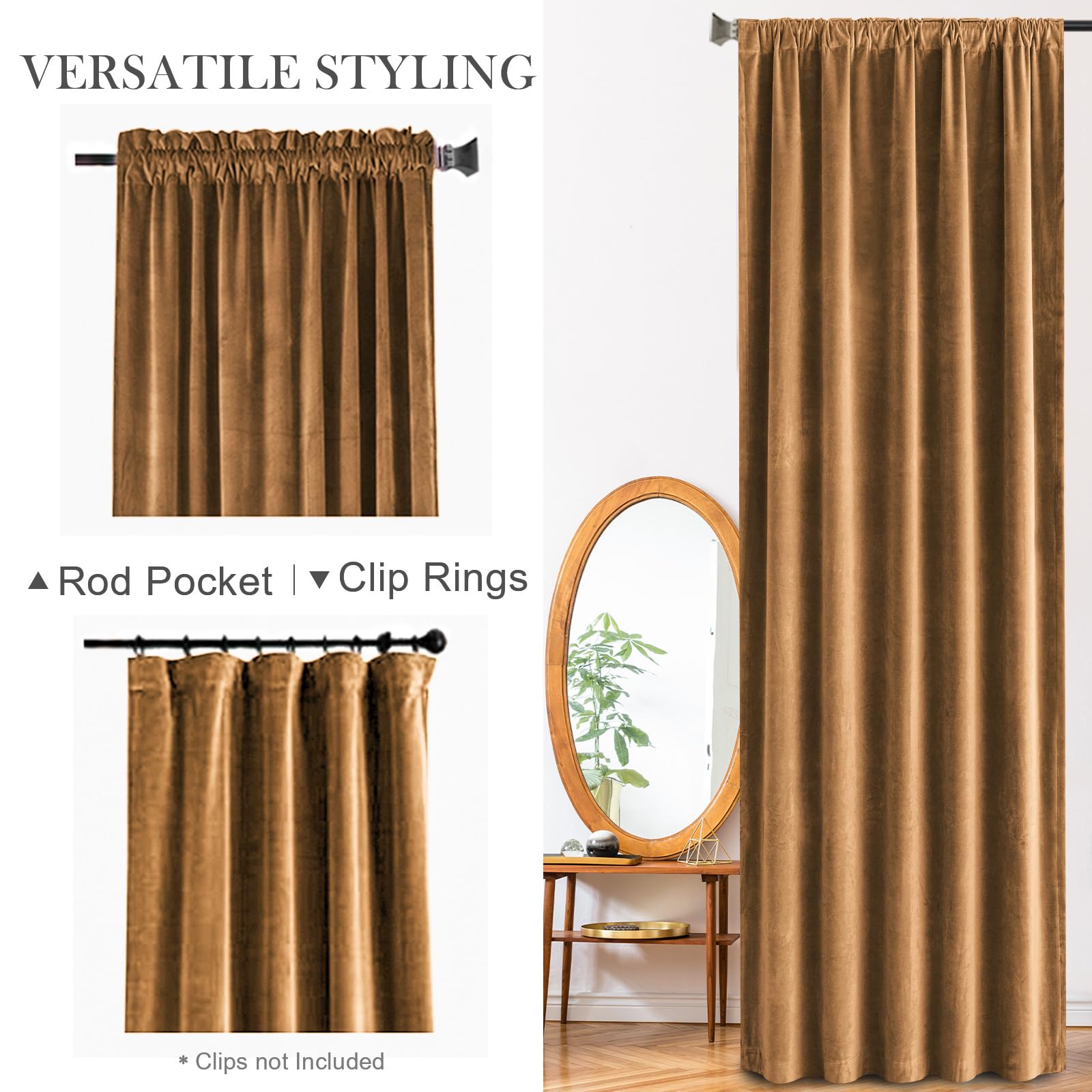 Lazzzy Velvet Glod Brown Curtains 96 Inches Long Thermal Insulated Drapes For Bedroom Living Room Darkening Window Treatments Rod Pocket 2 Panels, W42 X L96