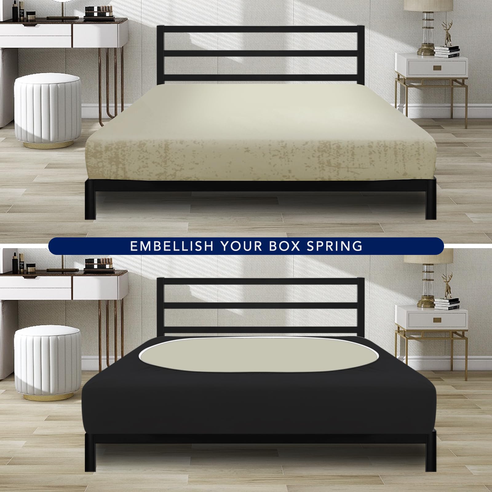 Purefit Stretchy Box Spring Cover Twin - Elastic Fitted Box Spring Wrap Around 4 Sides, Wrinkle & Fading Resistant Fits Twin Size Beds, Black