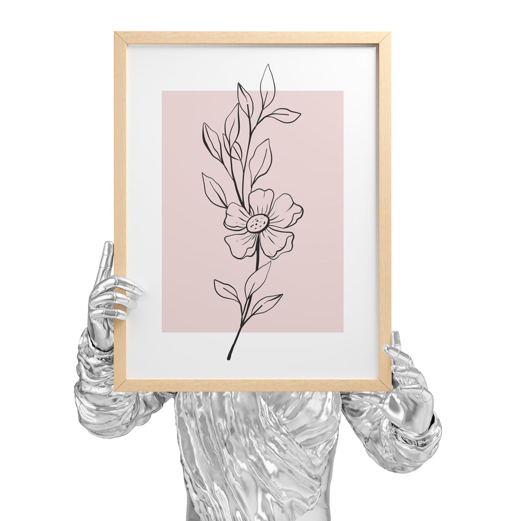 Excool Club Pink Botanical Wall Art - 12X16 Pink Flower Wall Art Blush Floral Prints, Minimalist Plant Line Art Poster, Light Pi