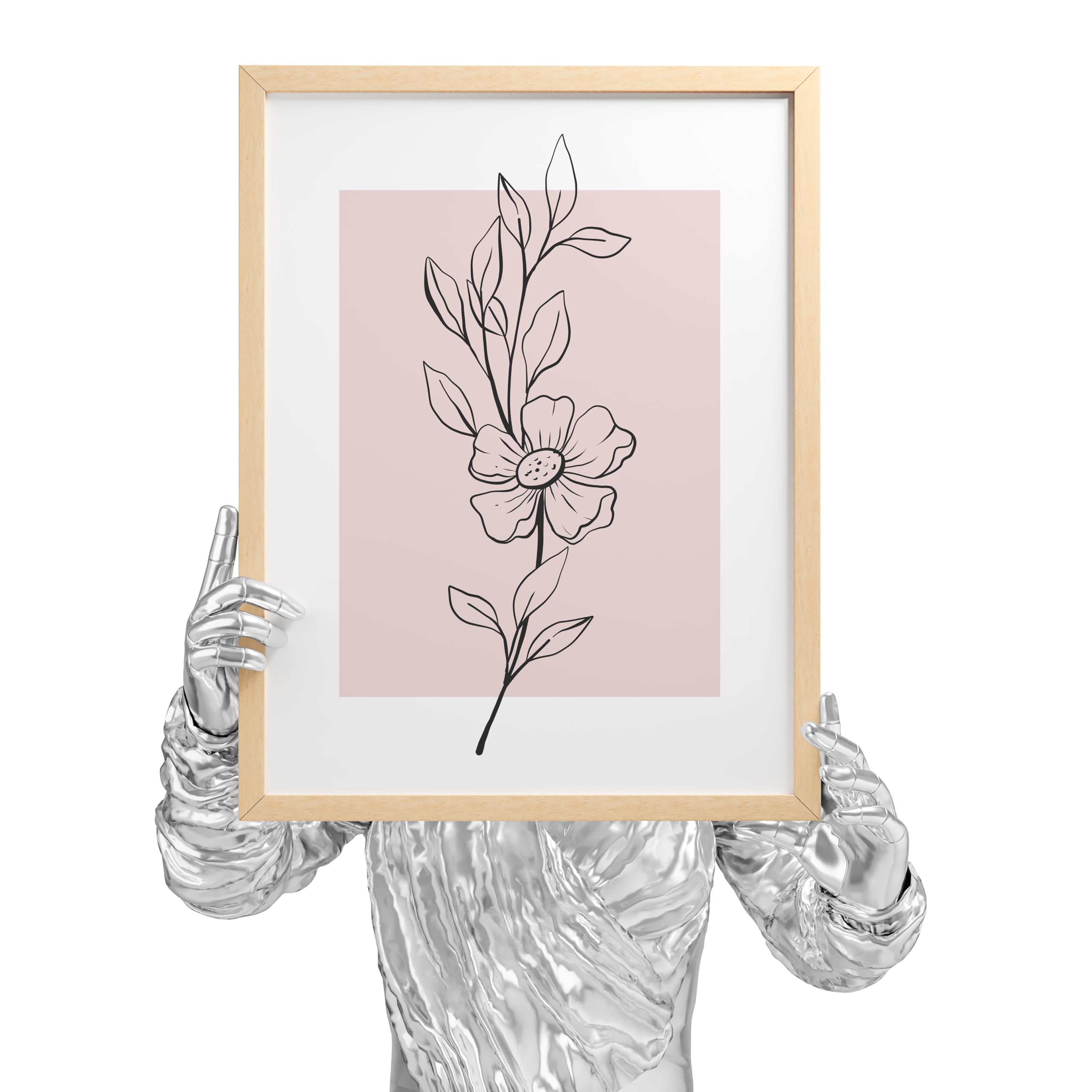 Excool Club Pink Botanical Wall Art - 12X16 Pink Flower Wall Art Blush Floral Prints, Minimalist Plant Line Art Poster, Light Pi