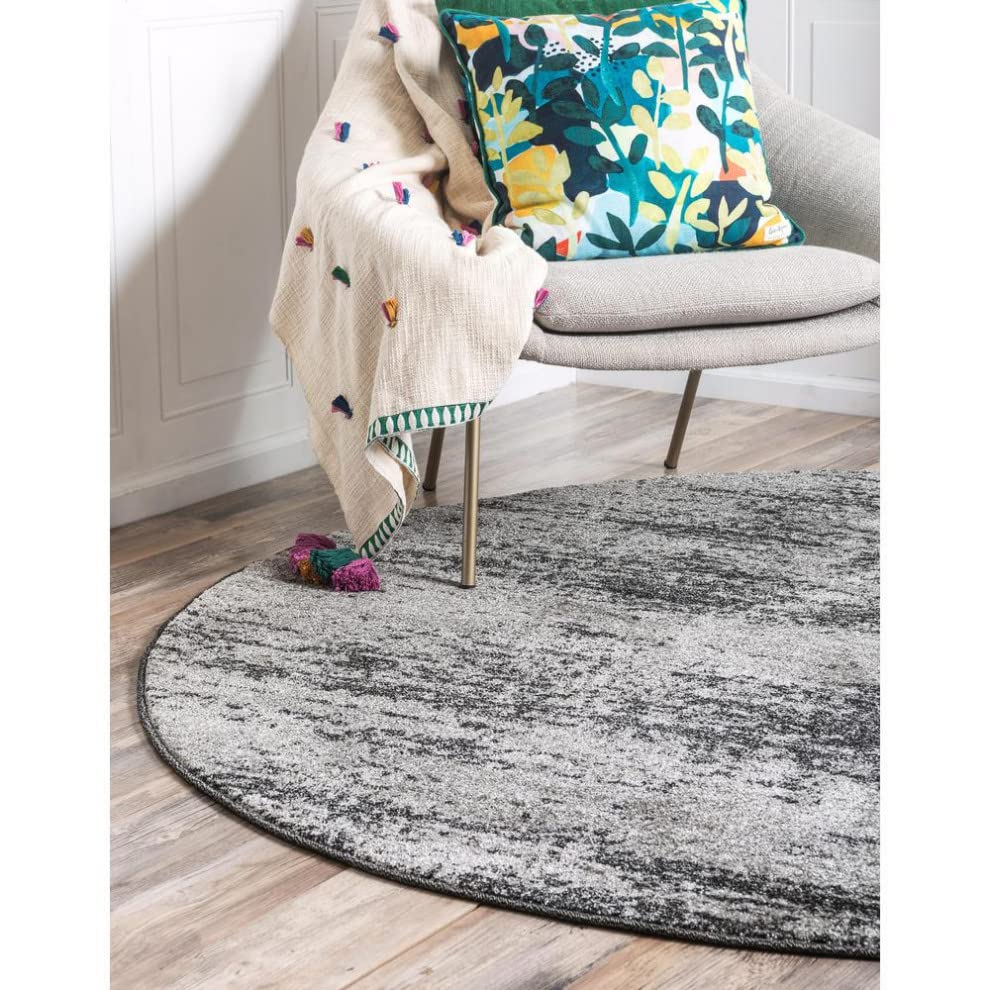 Unique Loom Del Mar Collection Area Rug - Lucille (7' 10'' Round, Dark Gray/ Ivory)