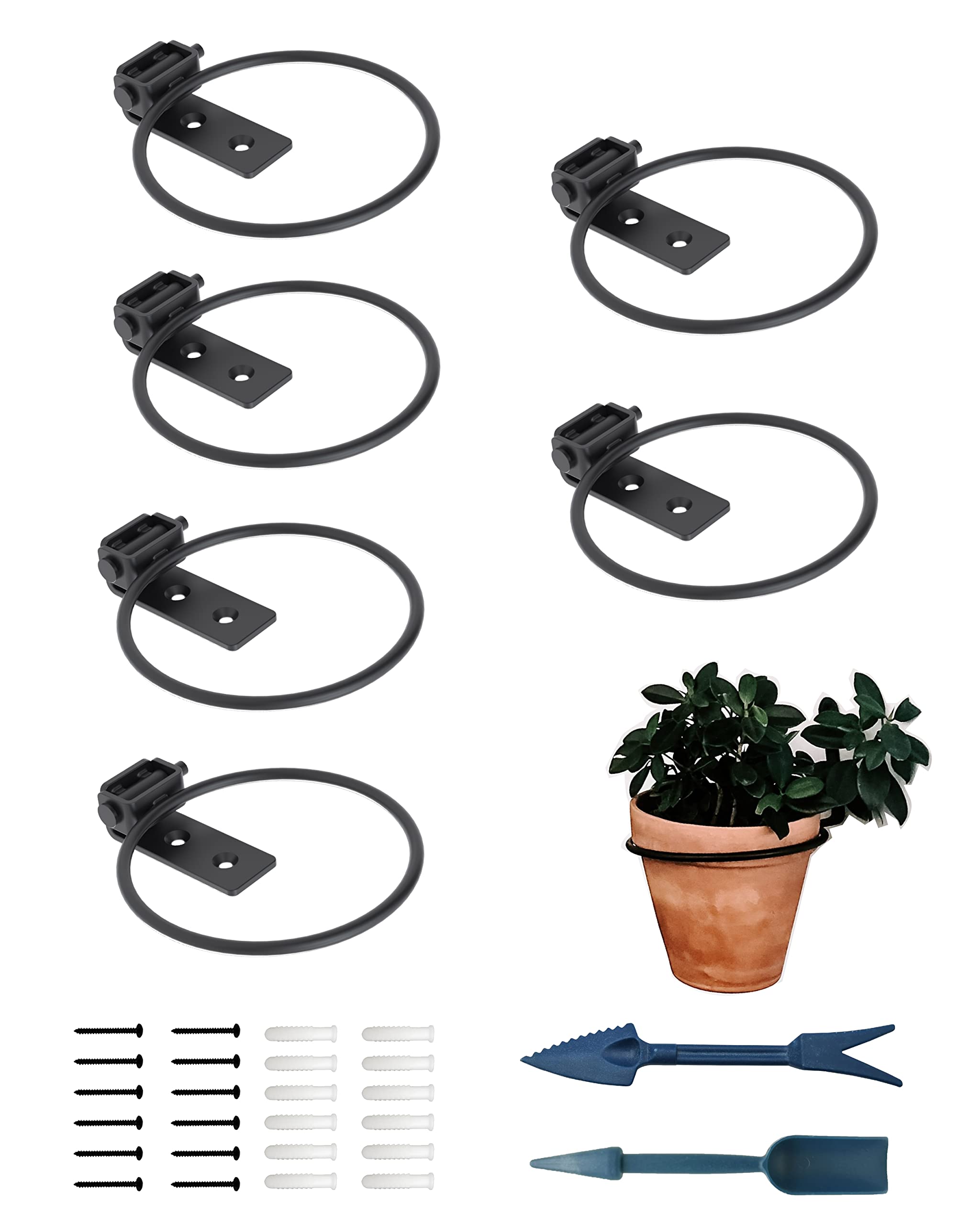 Naceture 6 Inch Foldable Flower Pot Holder Ring For Wall Mount - Heavy Duty Round Metal Planter Hooks Hangers - Fence Pot Plant