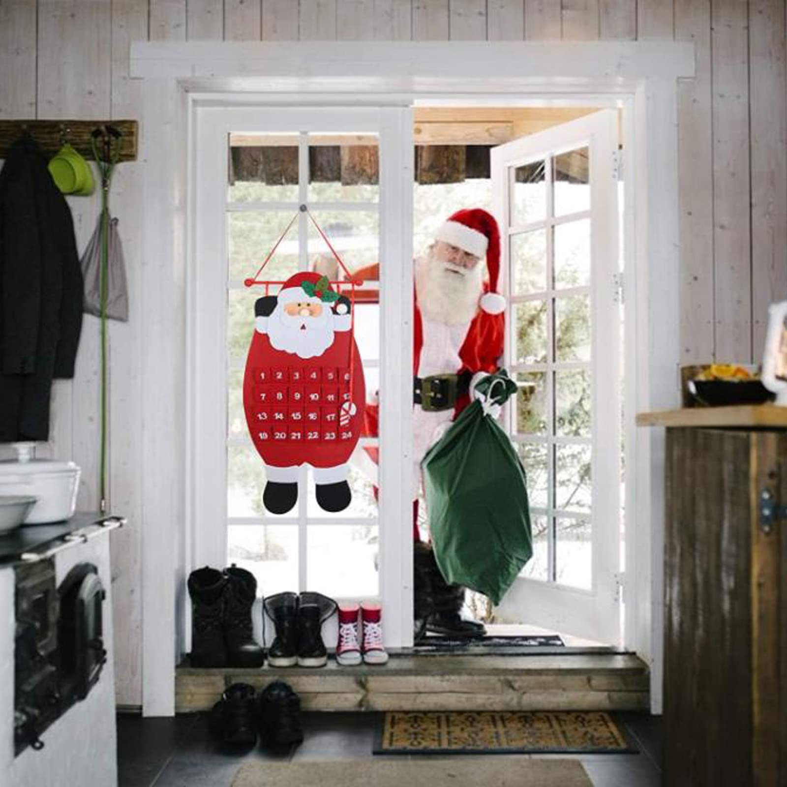Santa Christmas Advent Calendar 2023 3D Felt Hanging Santa Advent Calendar Reusable Countdown To Christmas Calendar Santa Advent