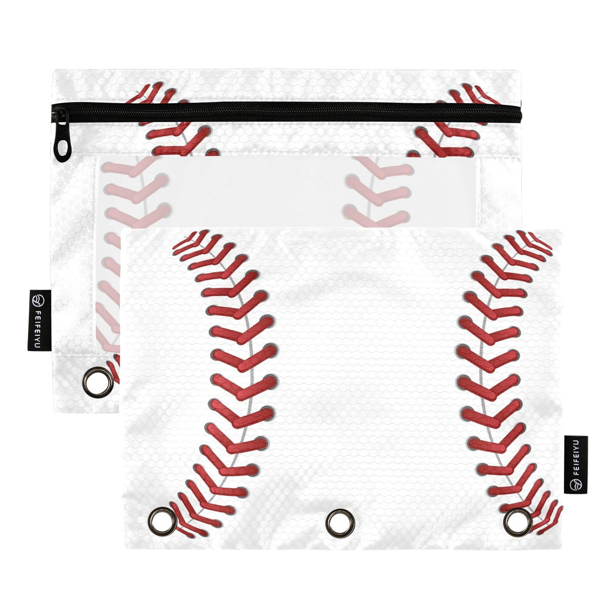 Coikll Sport Baseball Print Pencil Pouch Fits Standard 3-Ring Binders, Zipper Binder Pencil Bag With Clear Window For Office 2 P