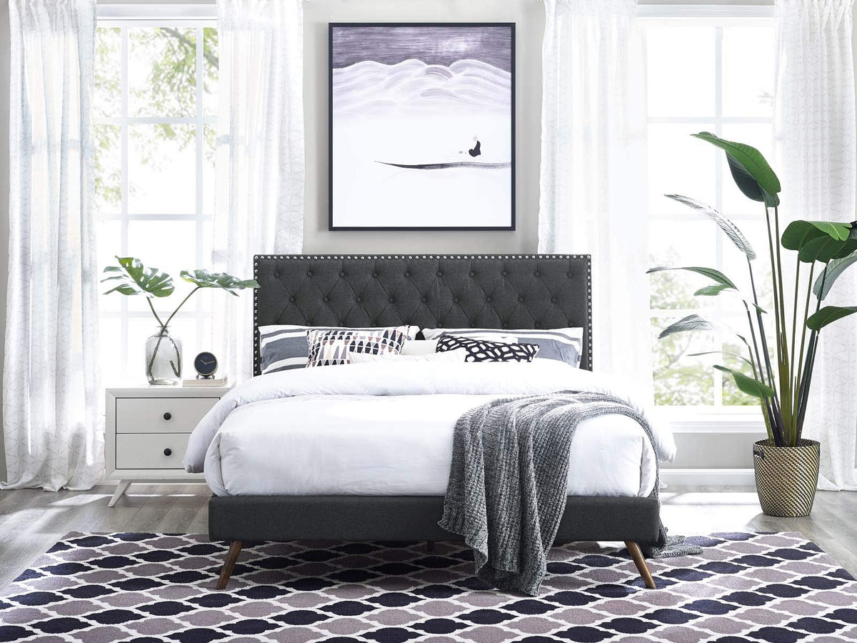 Modway Helena Tufted Button Linen Fabric Upholstered King And California King Headboard In Gray