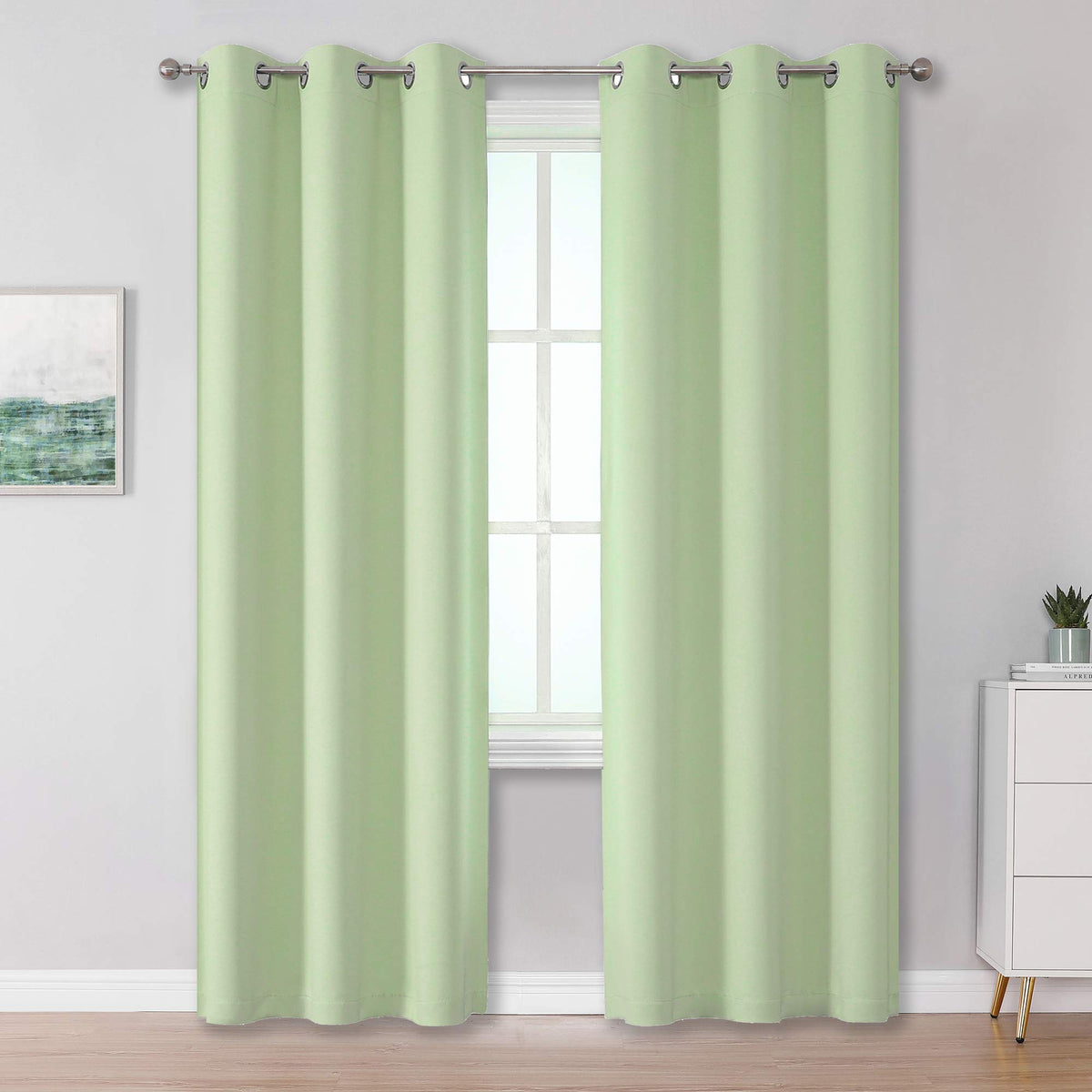Dualife Light Green Blackout Curtain Panels/Drapes For Living Room 84 Inch Length Solid Energy Efficient Room Darkening Bedroom