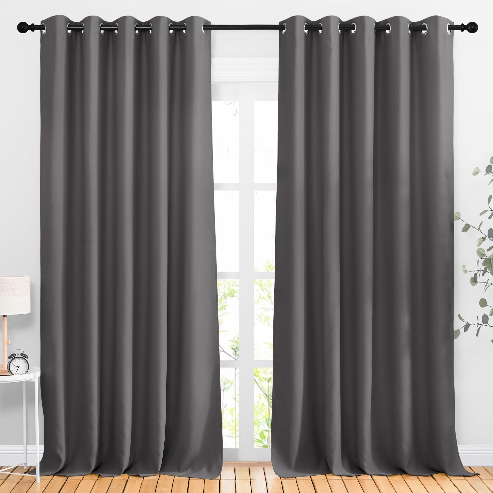 Nicetown Blackout Room Divider Curtains 118 Inches Long 2 Panels, Grommet Sliding Door Curtains Solid Window Treatments Sound Re