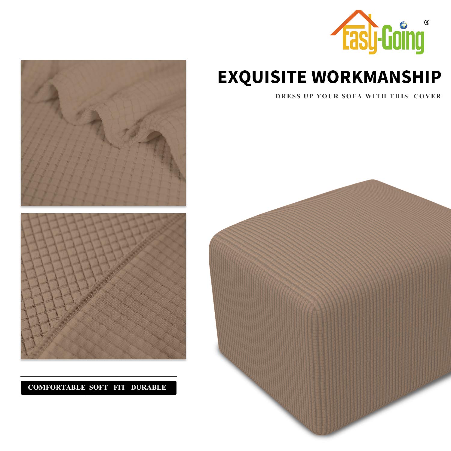 Easy-Going Stretch Ottoman Cover Folding Storage Stool Furniture Protector Soft Rectangle Slipcover With Elastic Bottom (X-Small,Camel)