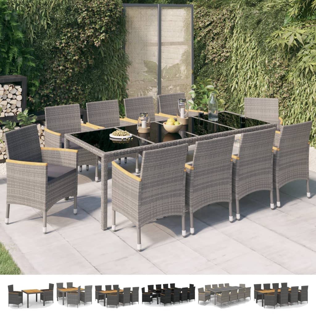 vidaXL Patio Dining Set 7 Piece with Cushions Garden Outdoor Lawn Yard Terrace Balcony Seat Seating Furniture Poly Rattan Black and Gray