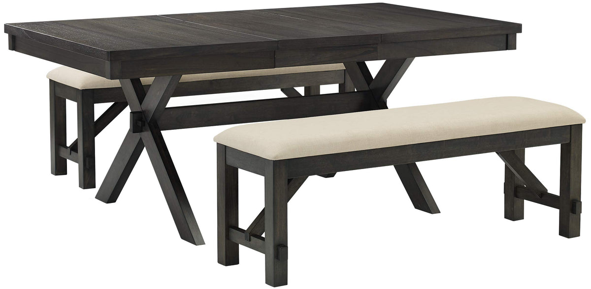 Crosley Furniture Hayden 3-Piece Modern Farmhouse Dining Table Set for 6 with 2 Wood Benches, Slate