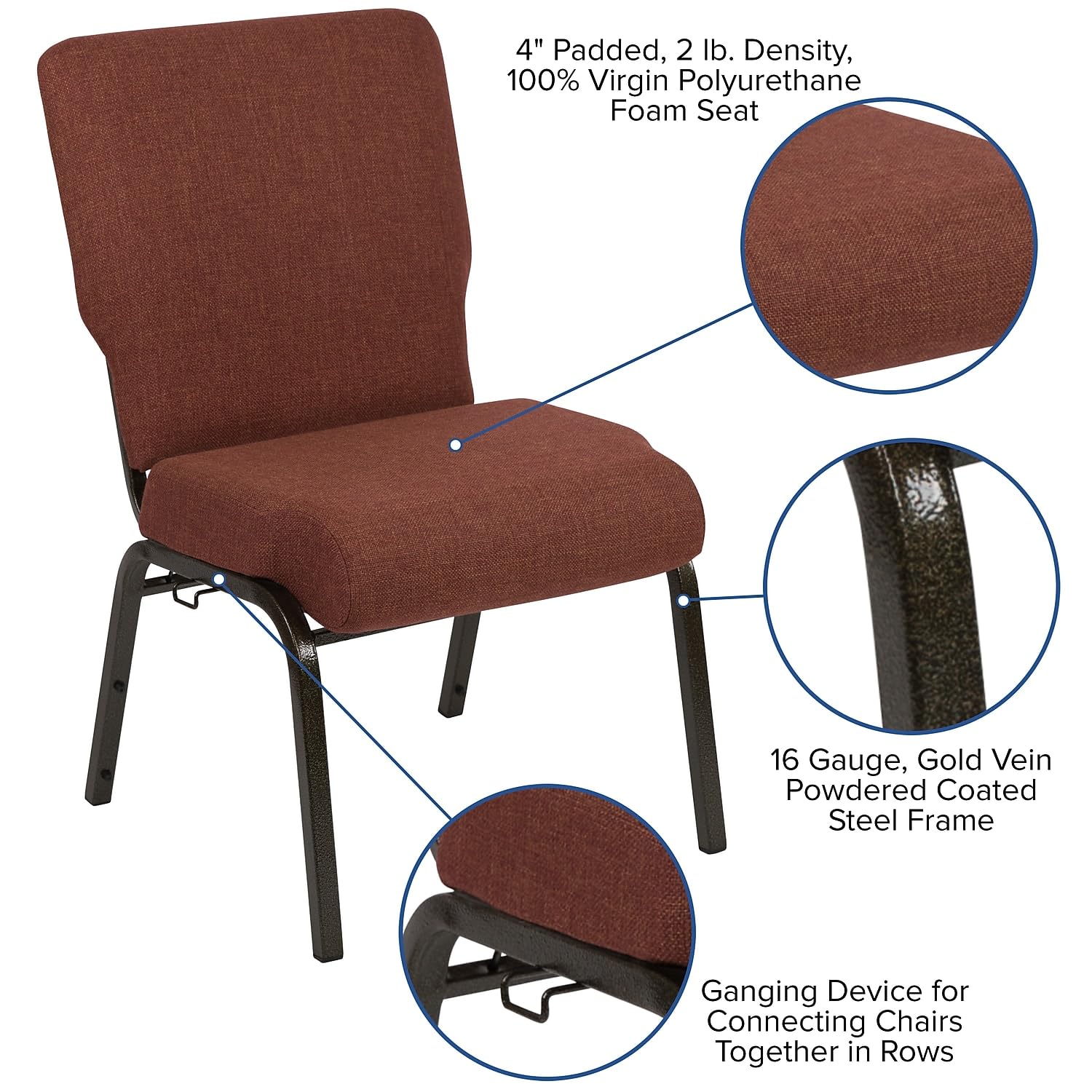 Flash Furniture Advantage 20.5 In. Cinnamon Molded Foam Church Chair