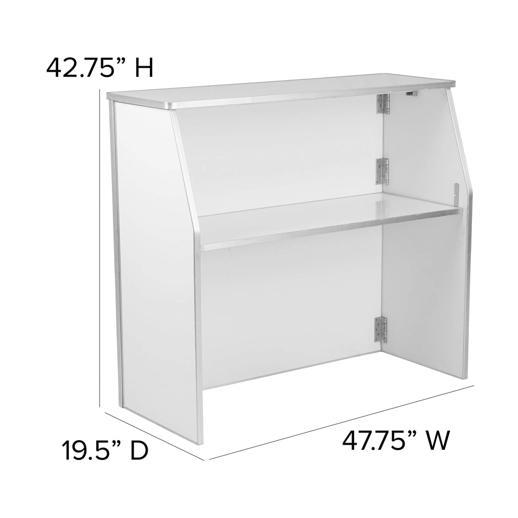 Flash Furniture 4' Folding Portable Event Bar With Top And Middle Shelves, Mobile Laminate Foldable Bar For Parties And Events, White