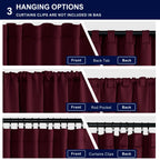 Hiasan Christmas Curtains 63 Inch Long Sewn With Tiebacks, Rod Pocket & Back Tab Blackout Thermal Insulated Burgundy Red Drapes,