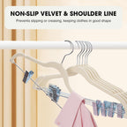 Ulimart 24-Pack Beige Velvet Hangers,Pants Hangers With Clips Adjustable,Felt Hangers,Heavy-Duty,Non-Slip,Space Saving,Slim Clot