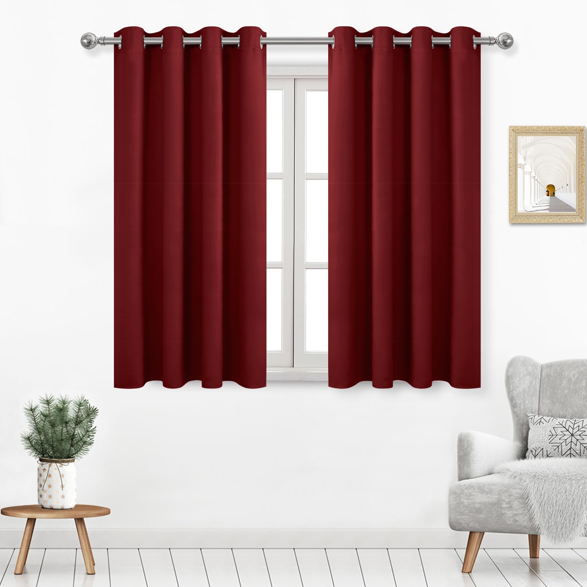 Dwcn Thermal Curtains 45 Inches Long, Burgundy Blackout Curtains For Bedroom, Short Curtains For Small Window - Burgundy, W52 X