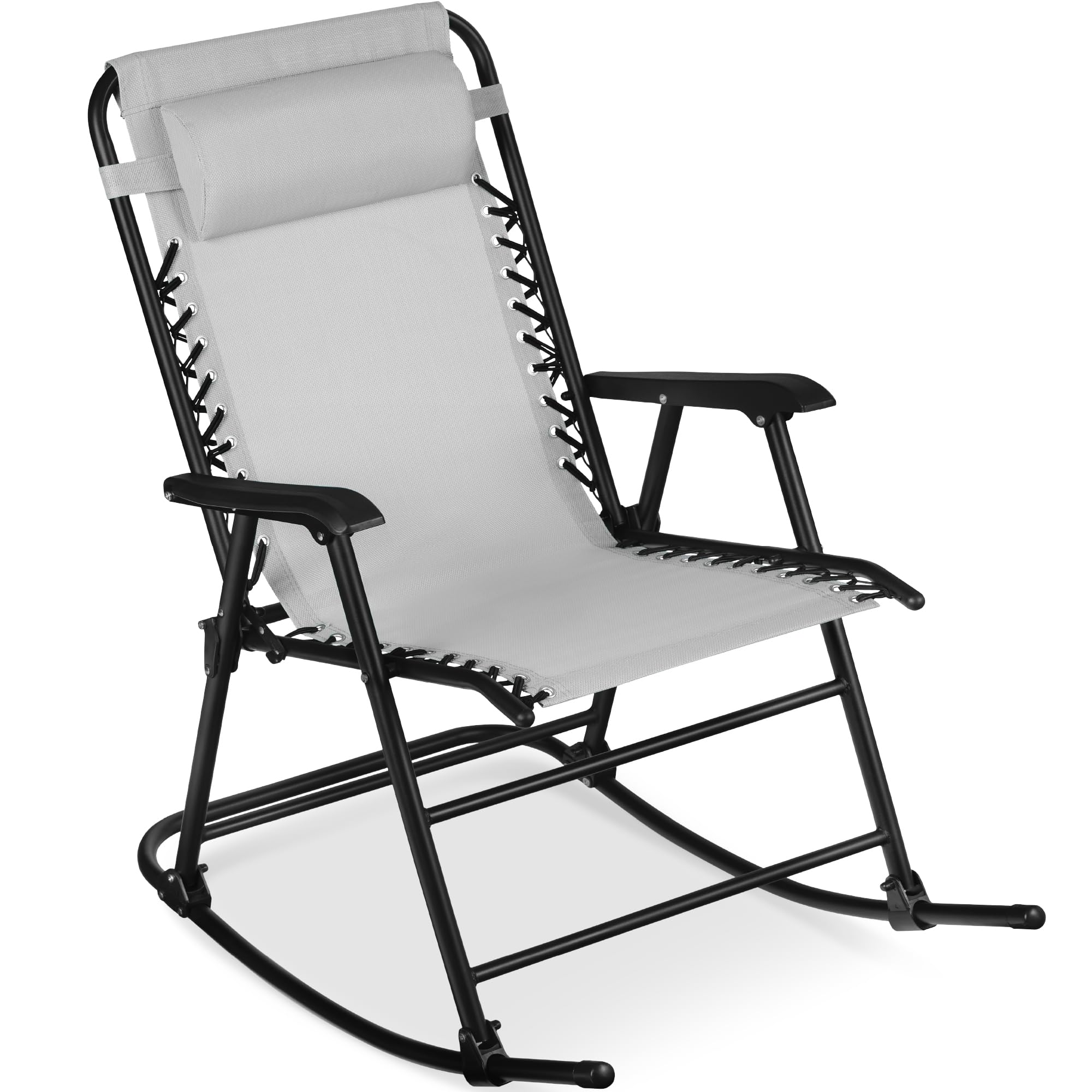 Best Choice Products Outdoor Folding Rocking Chair, Zero Gravity Lounge Chair, Patio Rocker w/Headrest Pillow - Ice Gray