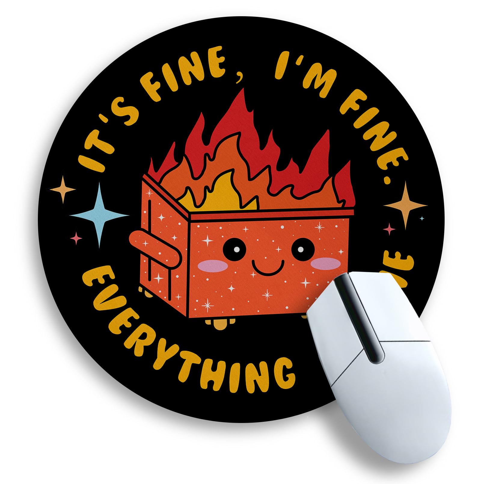 Gctriki Dumpster On Fire Mouse Pad, Cute Round Mouse Pads For Desk, Funny Orange Dumpster Mousepad For Laptop Gaming, Stitched E