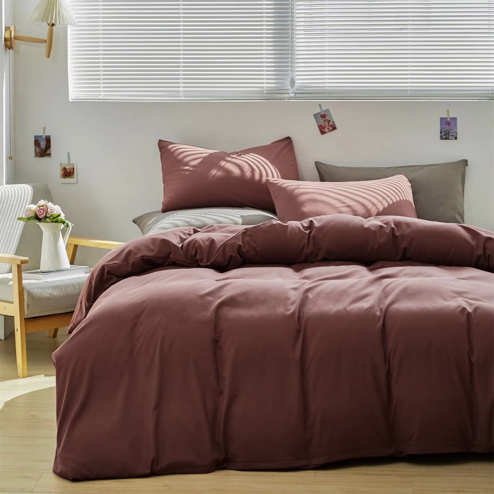 Houseri Brick Red Comforter Set Queen Purplish Red Bedding Queen Women Brick Color Vintage Bedding Comforter Sets Plum Teen Girl