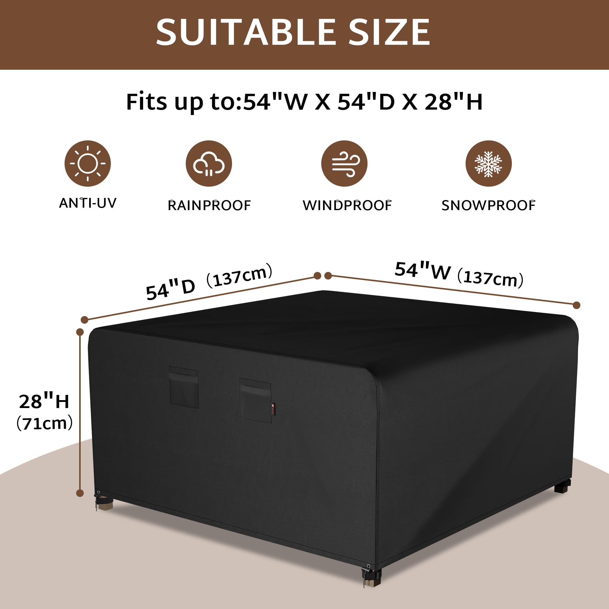 Ibirdie Outdoor Patio Furniture Set Covers 54 X 54 Inch Fit 4 X 4 Ft, 54, 50 Inch Wide, Waterproof Weatherproof Square Cover, Heavy Duty 600D For Outside Dining Table And Chairs