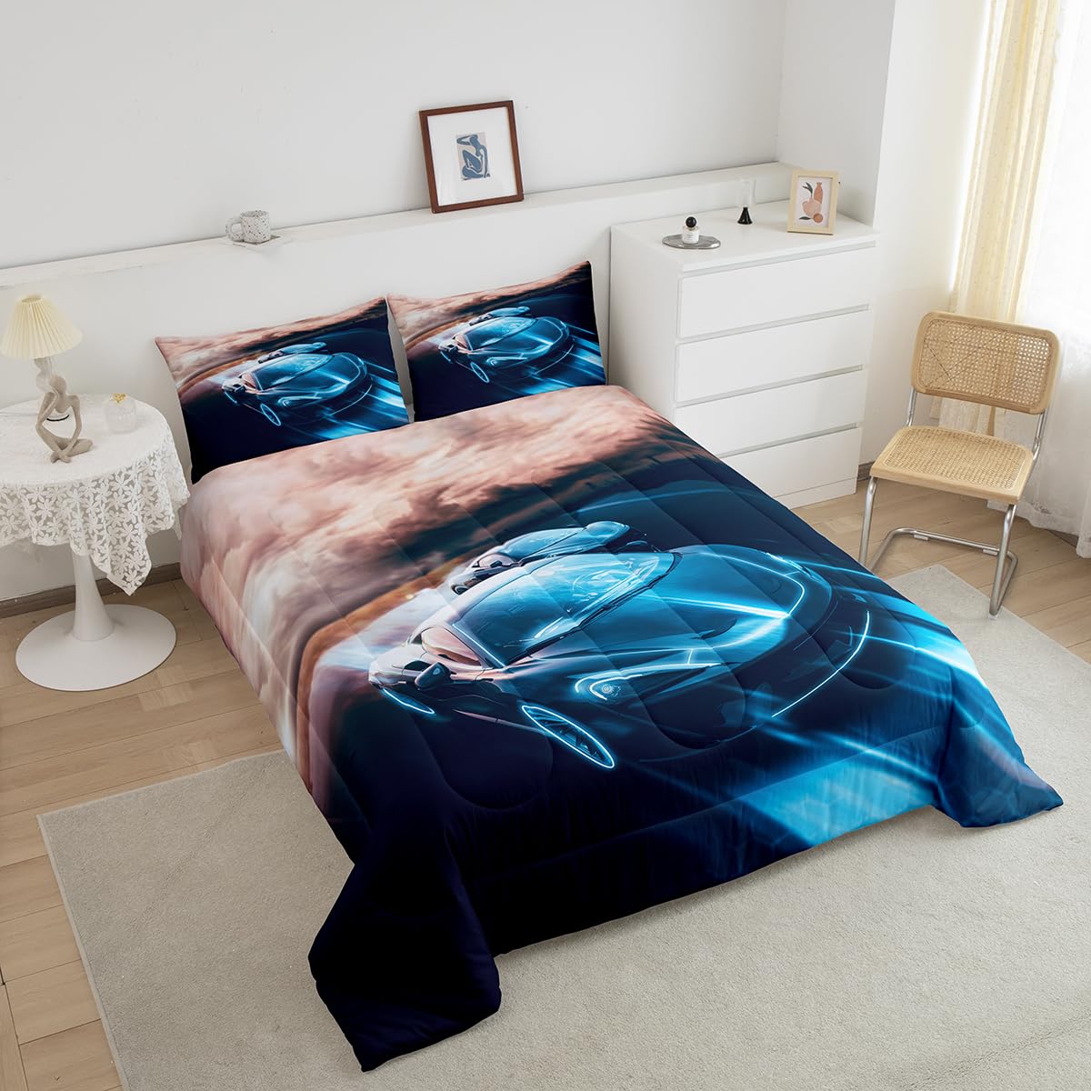 Erosebridal Boys Twin Bedding Sets Race Car Room Decor, Cool Speed Racing Car Comforter Easter Gifts For Teens Youth Extreme Spo