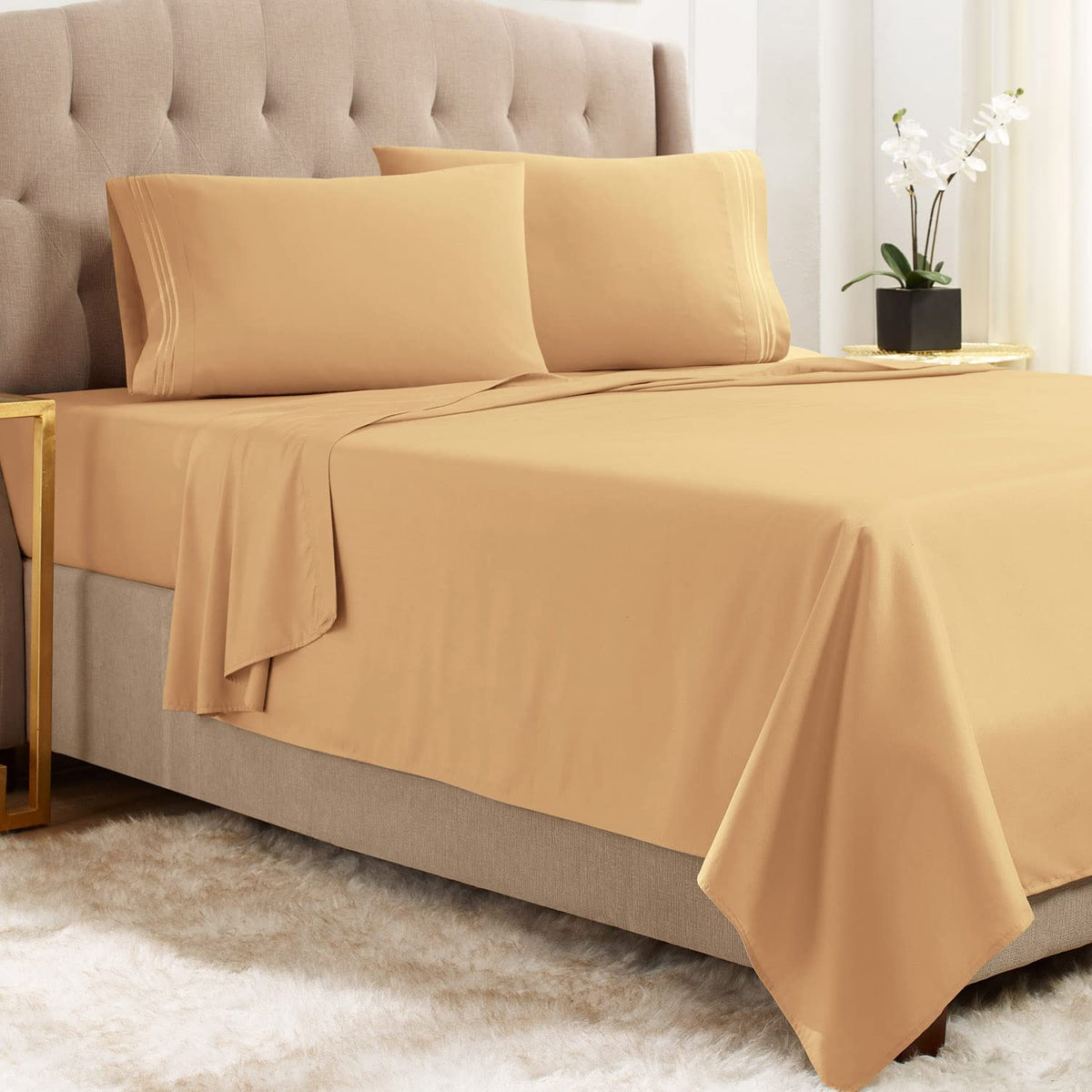 Empyrean Twin Xl Sheets Set - 3 Pc Super Soft Twin Xl Bed Sheets - Double Brushed Microfiber Xl Twin Sheets - Hotel Luxury Camel