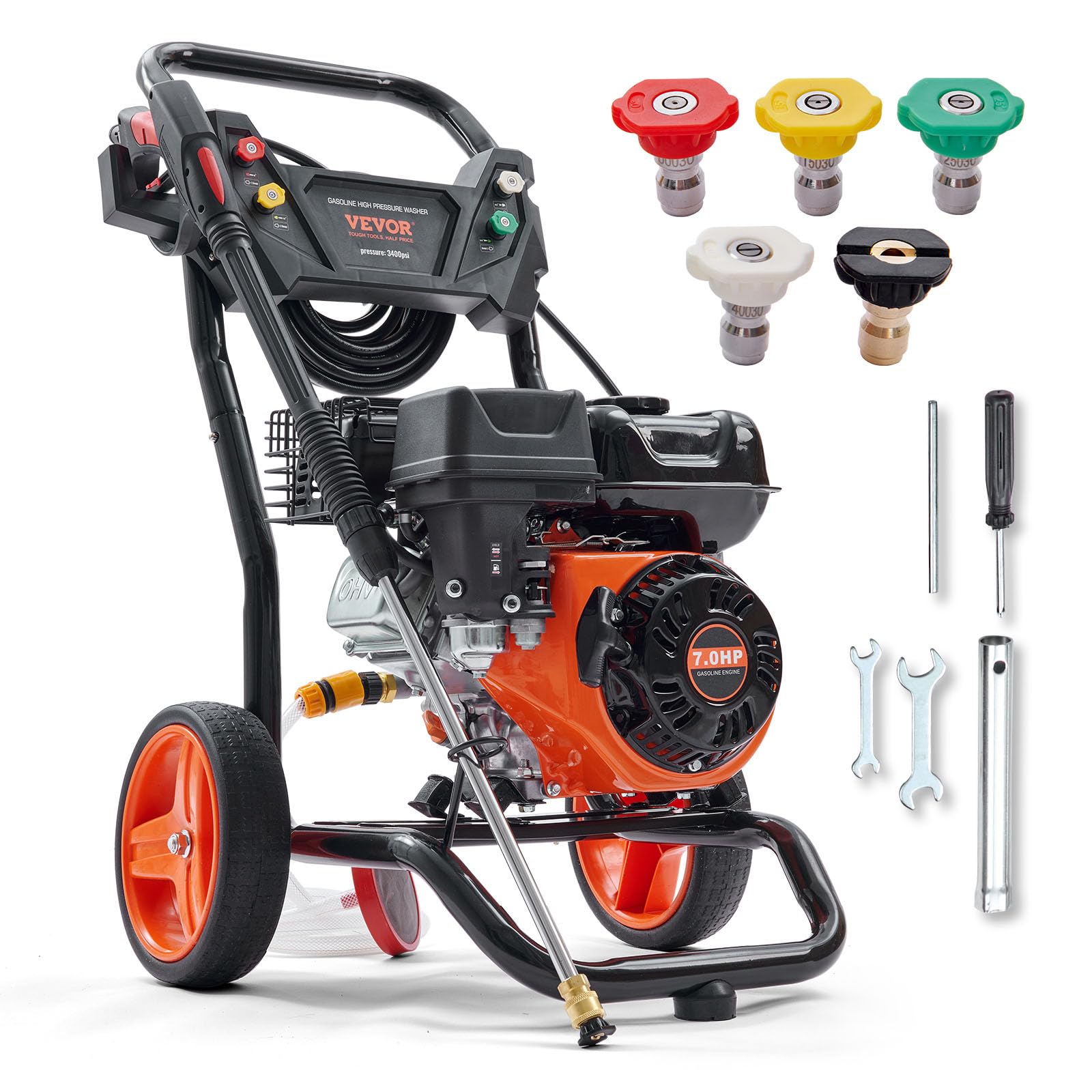Vevor Gas Powered Pressure Washer 3400 Psi 2.6 Gpm, With Spray Gun And Extension Wand, 5 Quick Connect Nozzles, Copper Pump