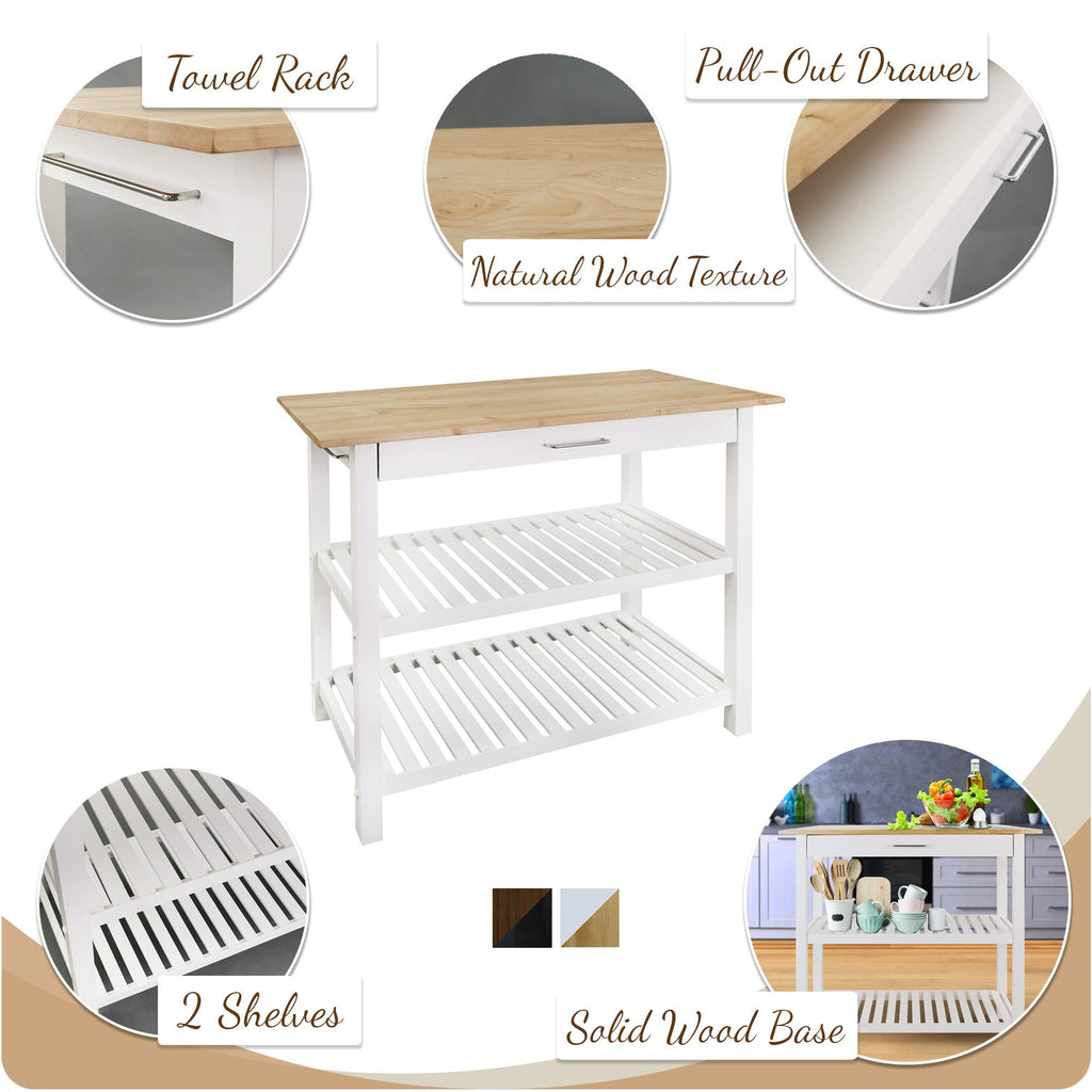 Casual Home Kitchen Island With Solid American Hardwood Top, Walnut&Black