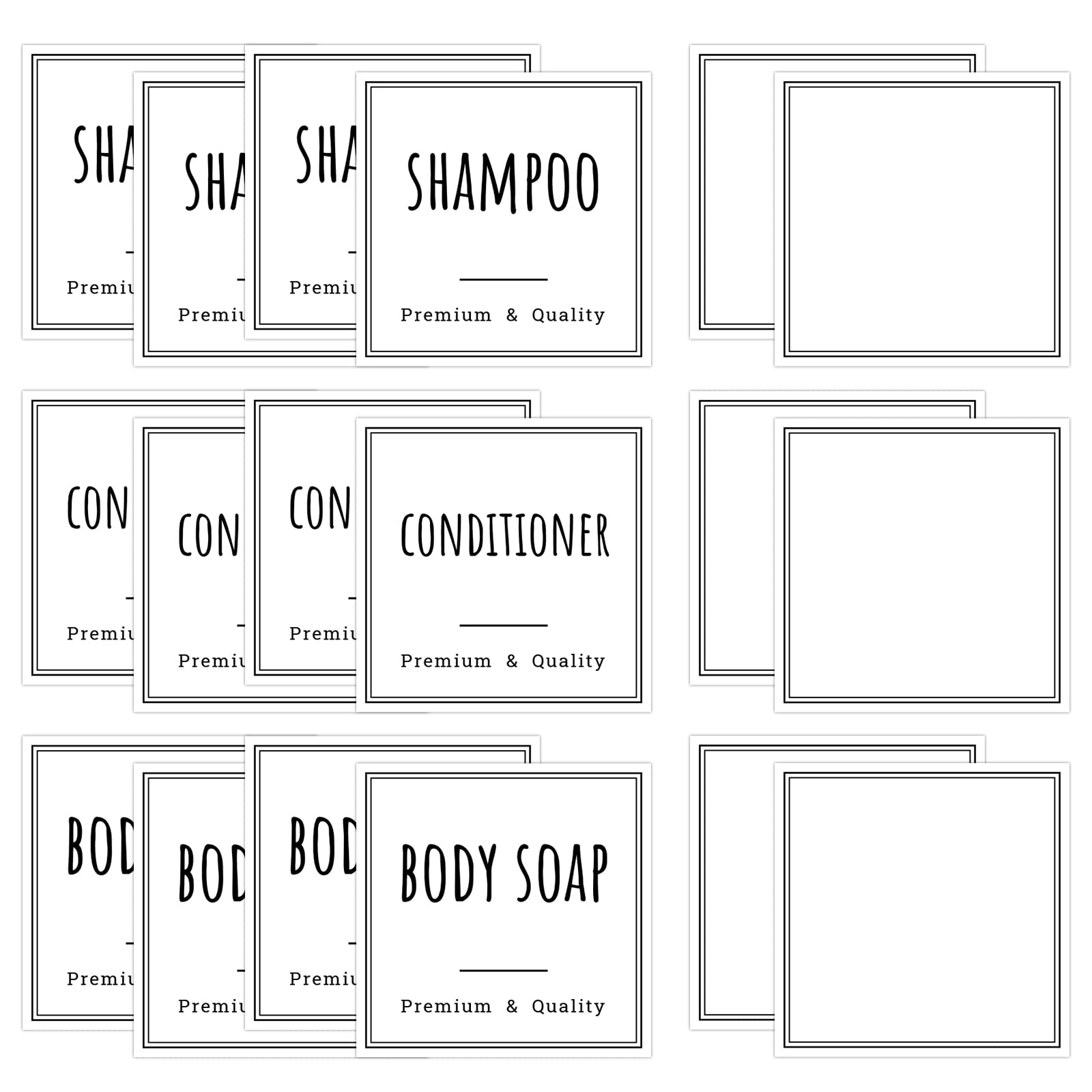 Segbeauty Waterproof Labels For Bottles, 18Pcs Shampoo Conditioner White Label Stickers, Removable Self-Adhesive Soap Dispenser
