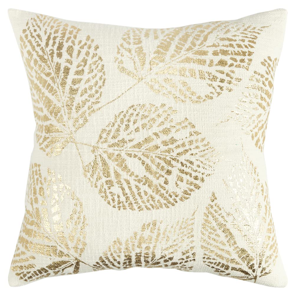 Rizzy Home 20&quot; x 20&quot; Down Pillow with Textured Cotton Cover Slub-Ivory/Gold