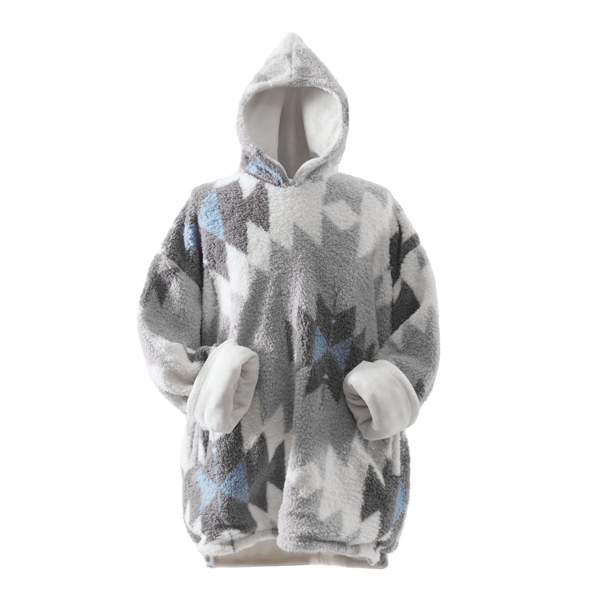 Cathay Home Coleman Oversized Wearable Sherpa And Micro-Mink Blanket Hoodie, Grey - One Size Fits Most