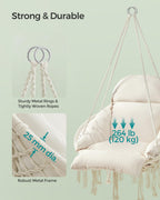 Songmics Hanging Chair, Hammock Chair With Large, Thick Cushion, Boho Swing Chair For Bedroom, Patio, Balcony, Garden, Holds Up To 264 Lb, Accessories Included, Cream White Ugdc042M01