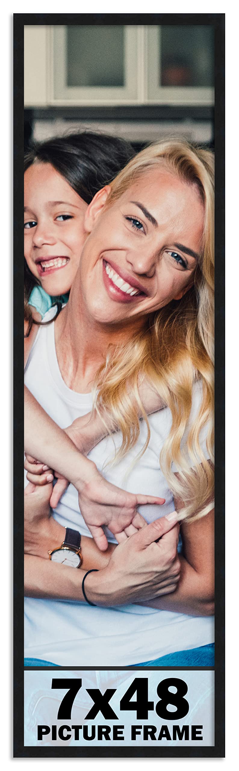CountryArtHouse 7x48 Frame Black Solid Pine Wood Picture Frame Includes UV Acrylic Plexiglass, Acid Free Foam Backing Board and 