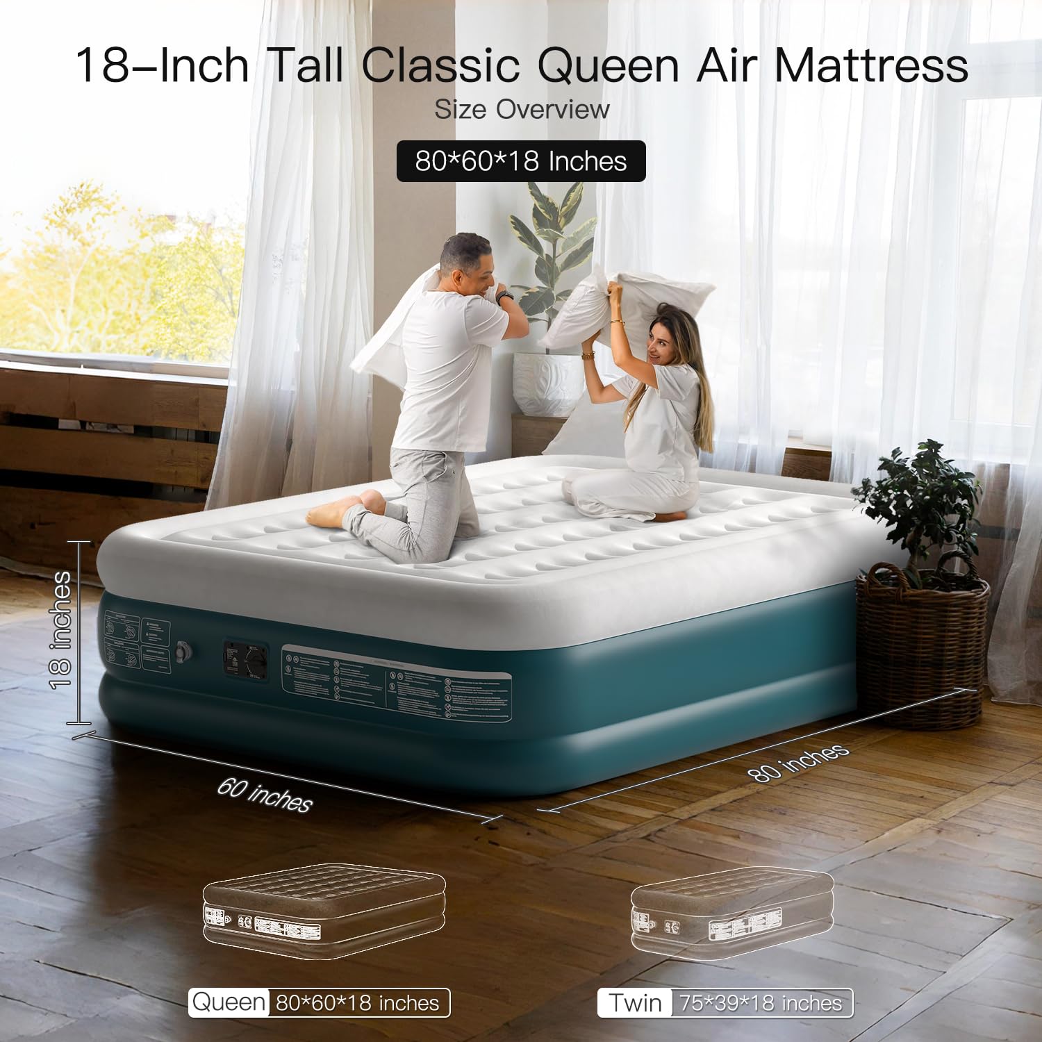 Lavisx Queen Air Mattress With Built In Pump 18 Inch High Queen Air Mattress 1-3 Minutes Fast Self Inflating Air Mattress 1 Butt