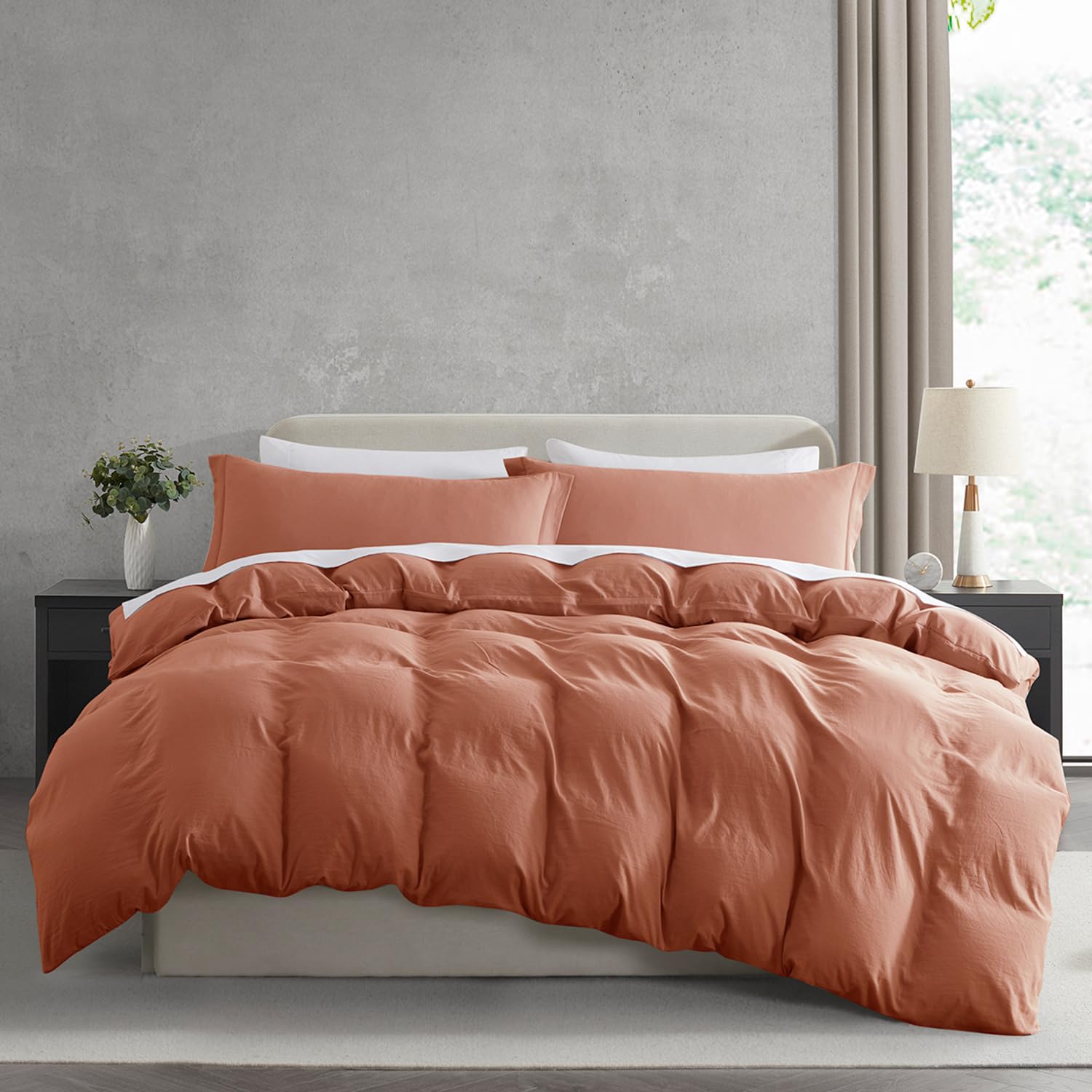 Nestl Rust California King Duvet Cover Sets - Soft Prewashed Cal King Duvet Cover, 3 Piece, With Zipper Closure, 1 Duvet Cover 104X98 Inches And 2 Pillow Shams - No Comforter