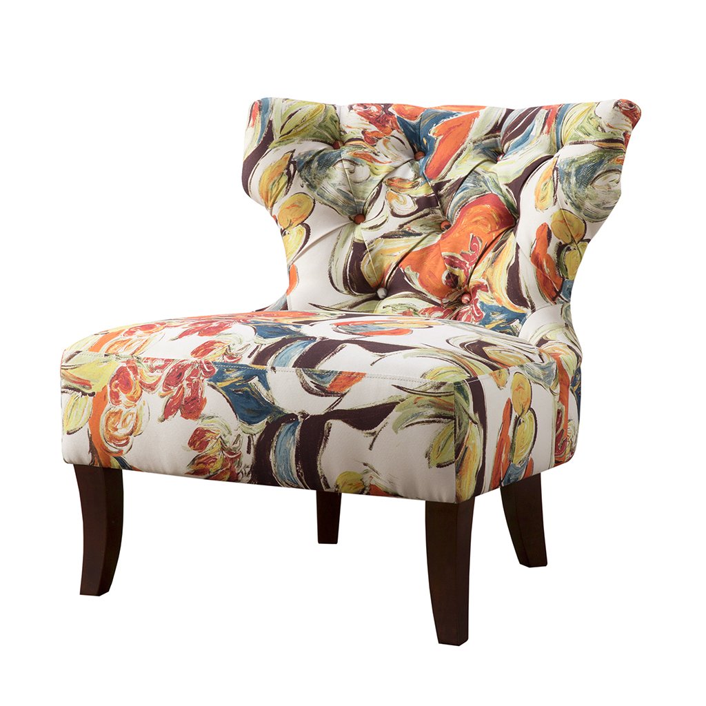 Madison Park Korey Accent Chairs - Hardwood, Birch Wood, Fabric Living Room Chairs - Khaki, Purple, Blue, Floral Paisley Style L