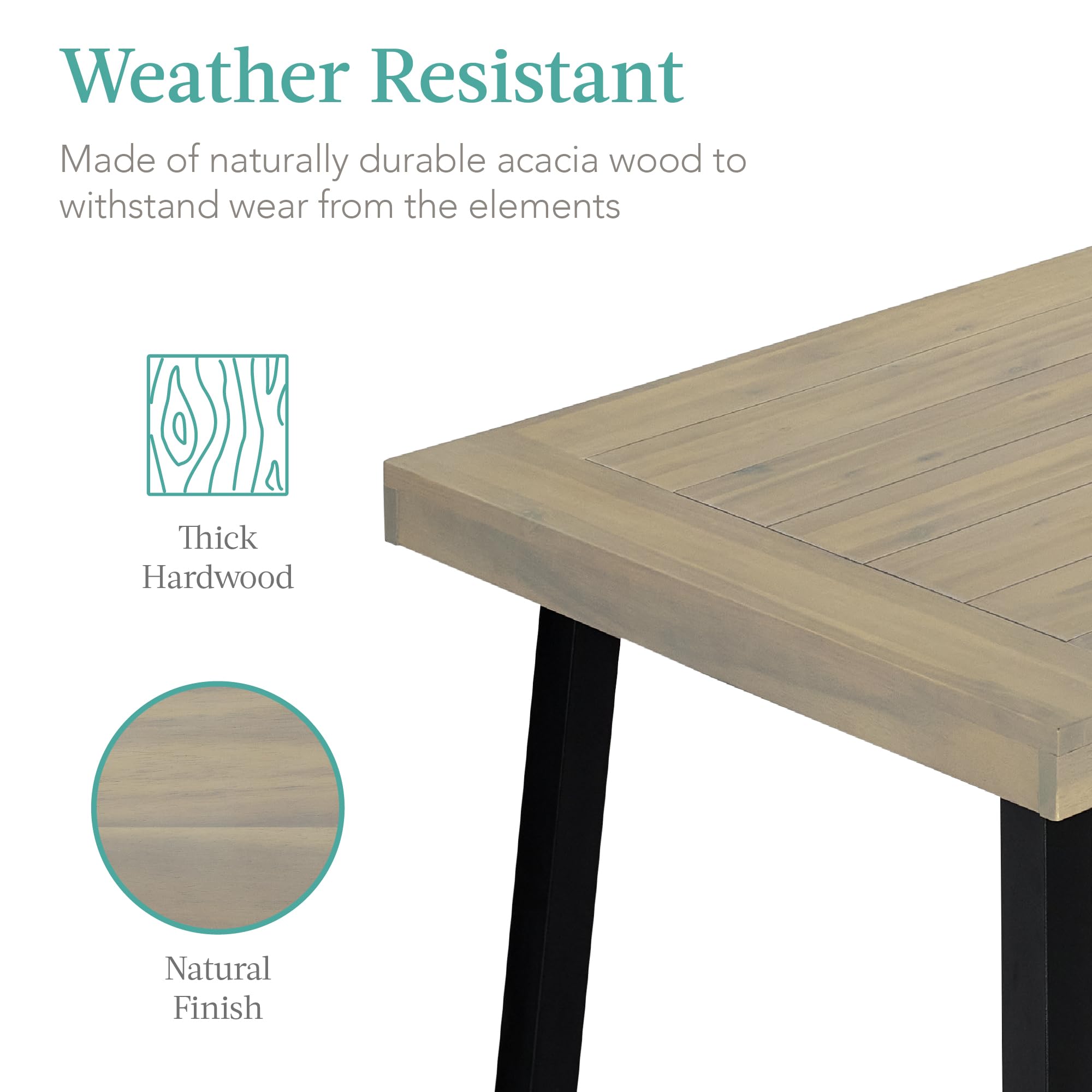 Best Choice Products 6-Person Indoor Outdoor Acacia Wood Dining Table, Picnic Table W/Powder-Coated Steel, 350 Pound Capacity Legs - Taupe