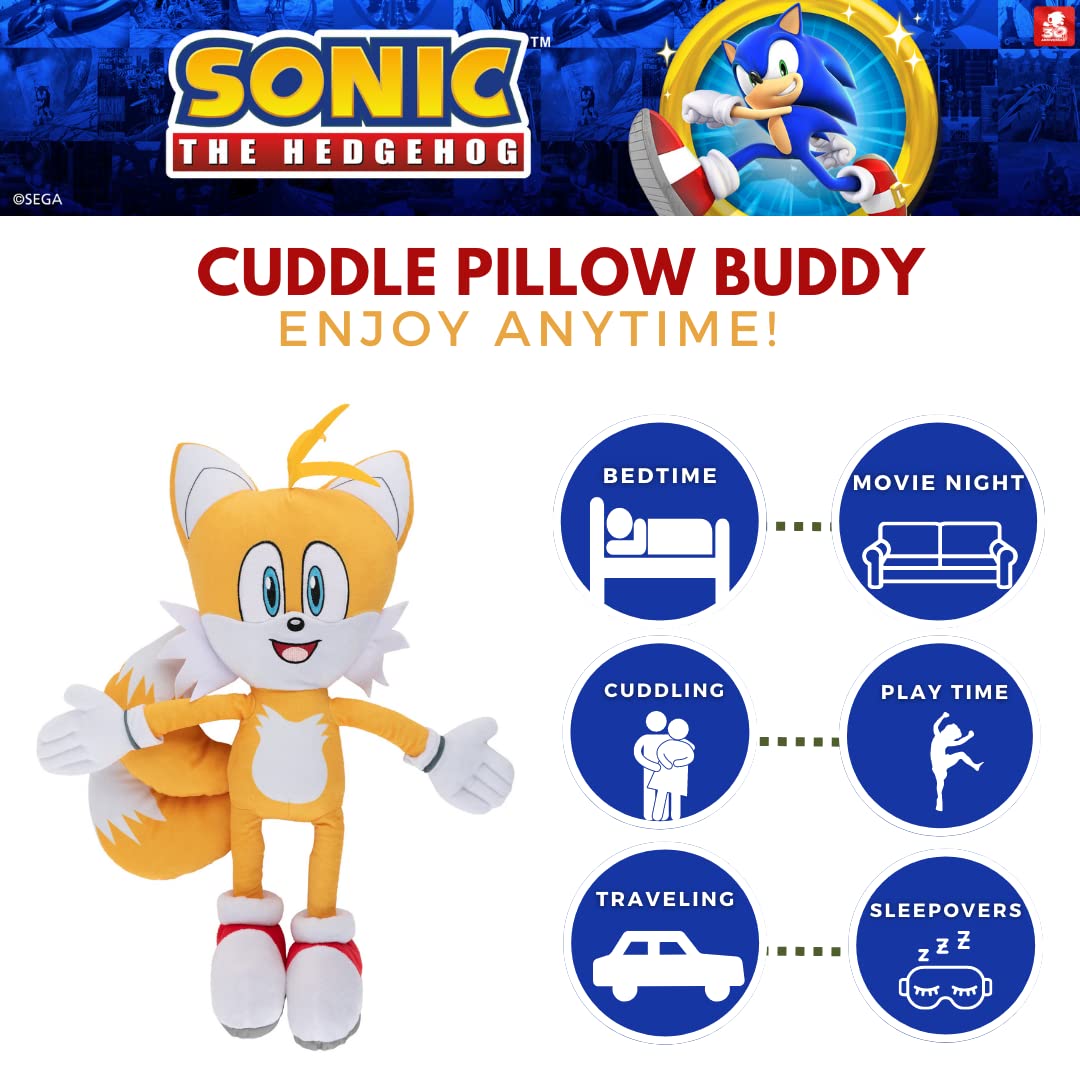 Franco Super Soft Plush Cuddle Pillow Buddy, 1 Count (Pack Of 1), Sonic The Hedgehog Tails